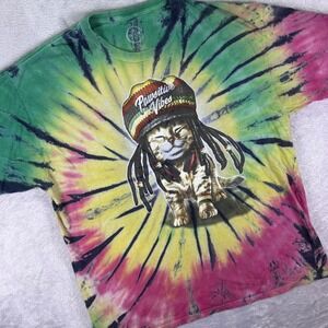 DOM Women's Graphic T-Shirt Size XL Tie Dye Cat Positive Vibes Short Sleeve Tee